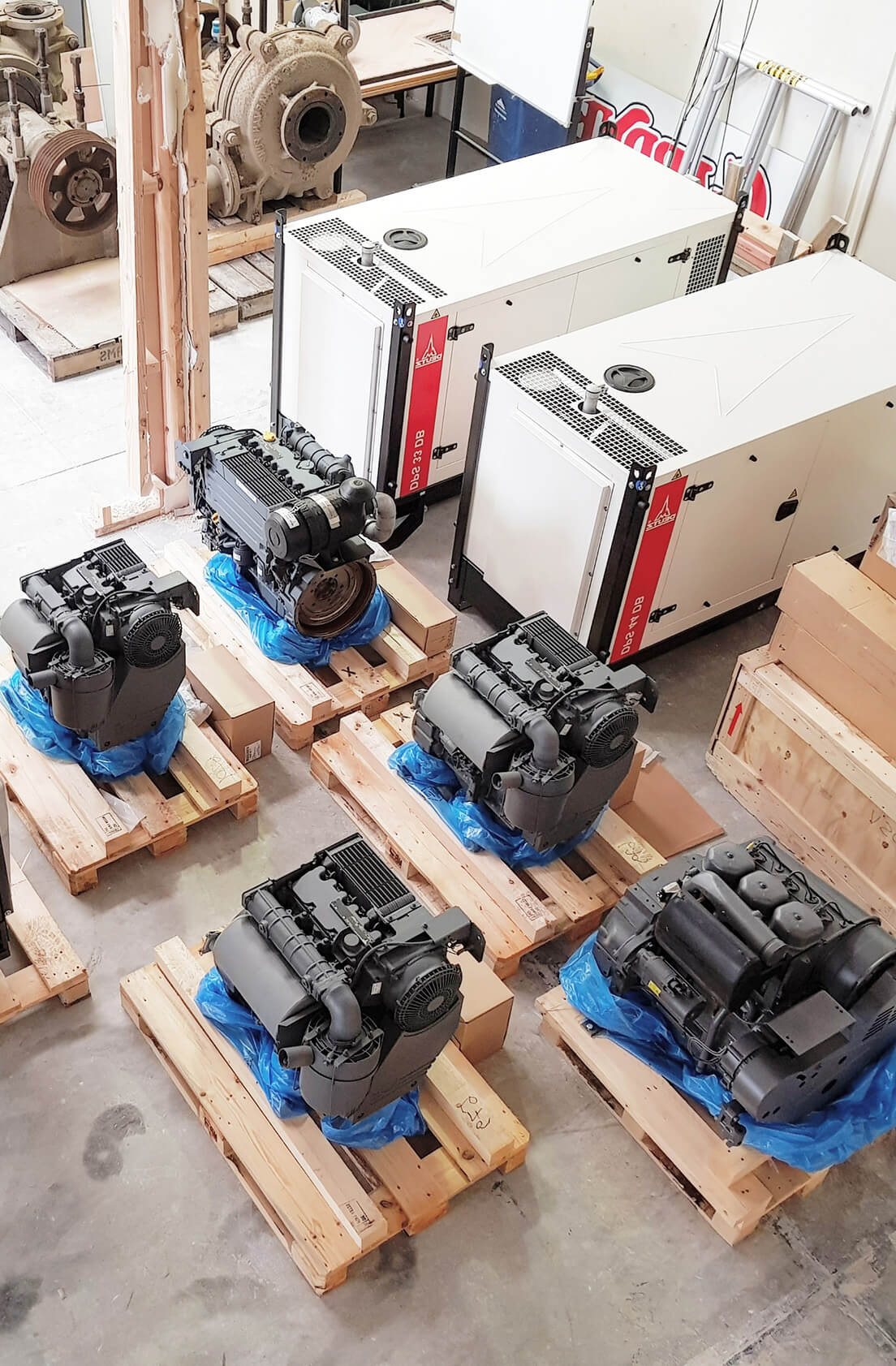 Diesel engines on pallets at Shaw Diesels official licensed Deutz dealers in NZ